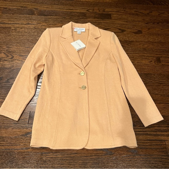 ST. JOHN Basics Santana Knit HONEY Blazer Jacket Gold Buttons 2 NWT - Picture 1 of 6